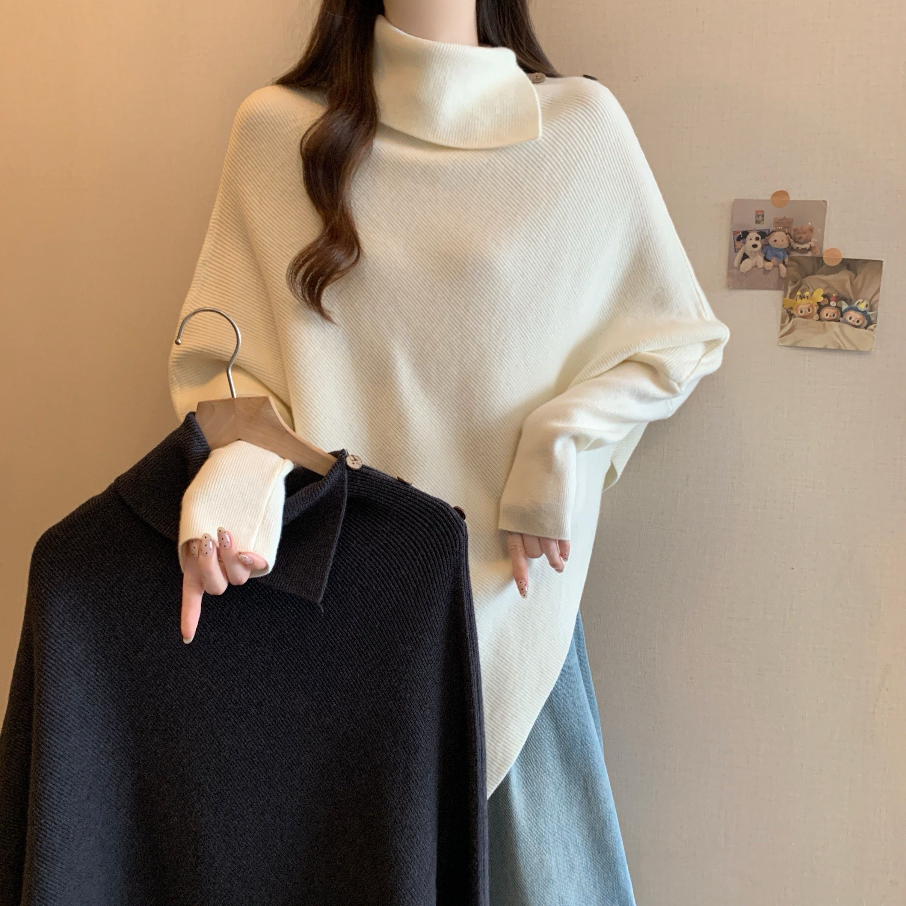 大码女装秋冬新款半高领慵懒风针织衫毛衣胖mm不规则斗篷蝙蝠衫潮,女装/女士精品,大码内搭,淘宝优惠券,粉丝福利购,淘宝优惠卷