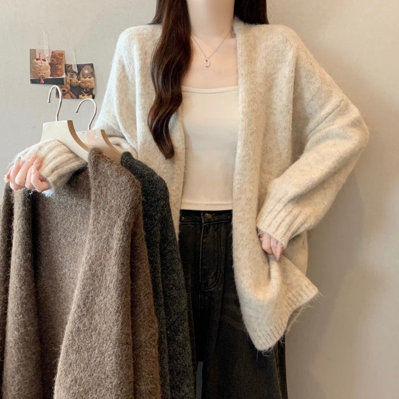 大码女装2025秋冬新款时尚百搭简约宽松落肩袖开衫长袖上衣毛衣潮,女装/女士精品,大码内搭,淘宝优惠券,粉丝福利购,淘宝优惠卷