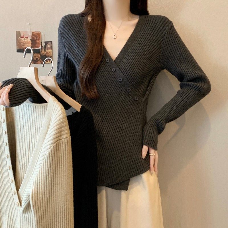 大码女装2025秋冬新款性感V领交叉不对称下摆长袖套头上衣毛衣潮,女装/女士精品,大码内搭,淘宝优惠券,粉丝福利购,淘宝优惠卷