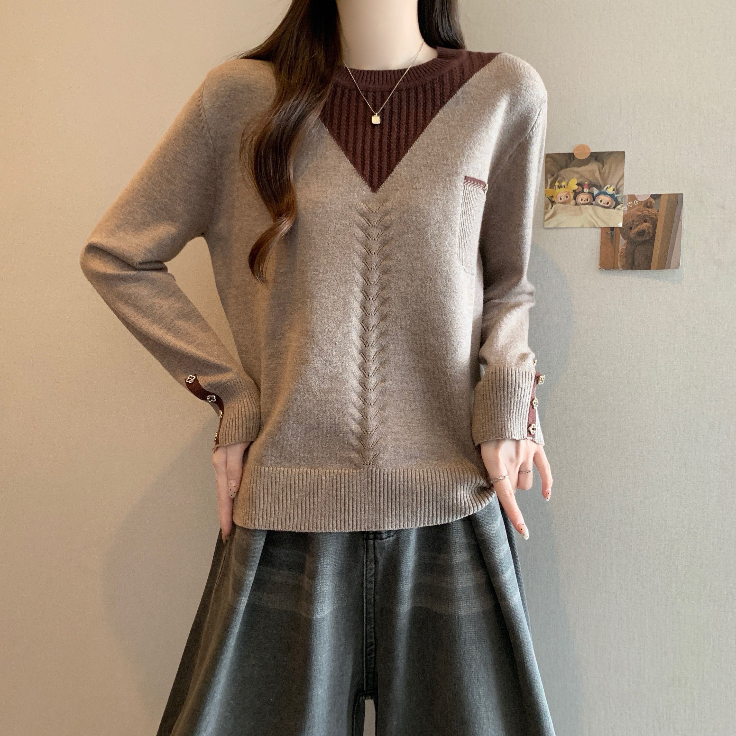 大码女装打底衫2025秋冬新款假两件针织毛衣时尚宽松百搭长袖上衣,女装/女士精品,大码内搭,淘宝优惠券,粉丝福利购,淘宝优惠卷