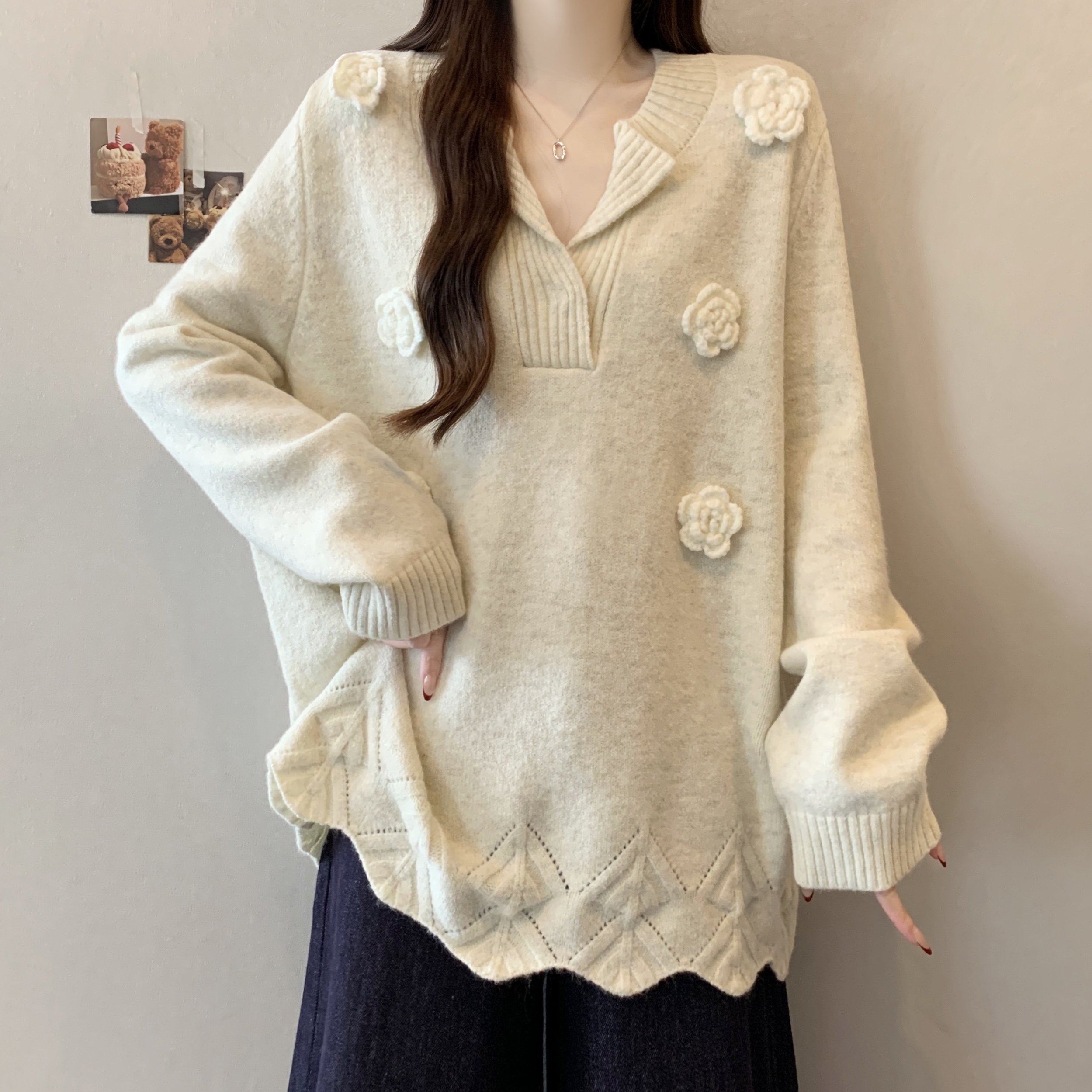 大码女装微胖mm韩系立体花朵宽松针织毛衣冬季新款时尚百搭上衣潮,女装/女士精品,大码内搭,淘宝优惠券,粉丝福利购,淘宝优惠卷