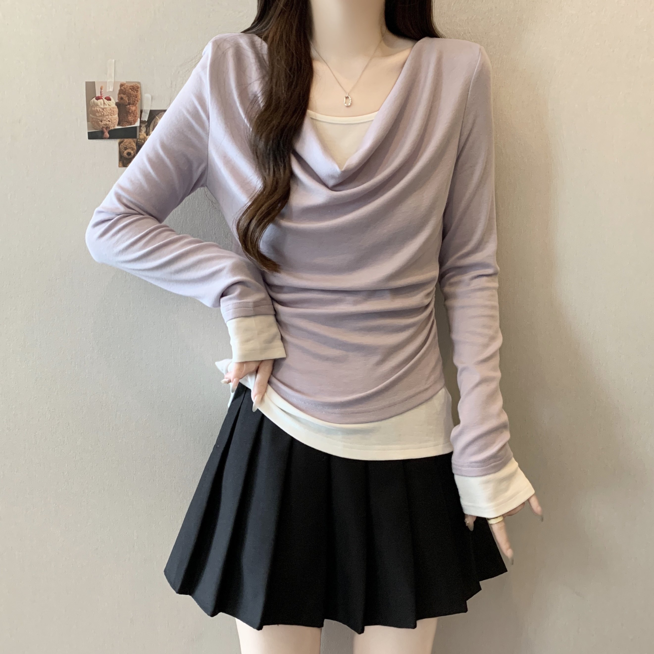 大码女装时尚设计感假两件长袖T恤2025秋季新款胖MM打底内搭上衣,女装/女士精品,大码内搭,淘宝优惠券,粉丝福利购,淘宝优惠卷