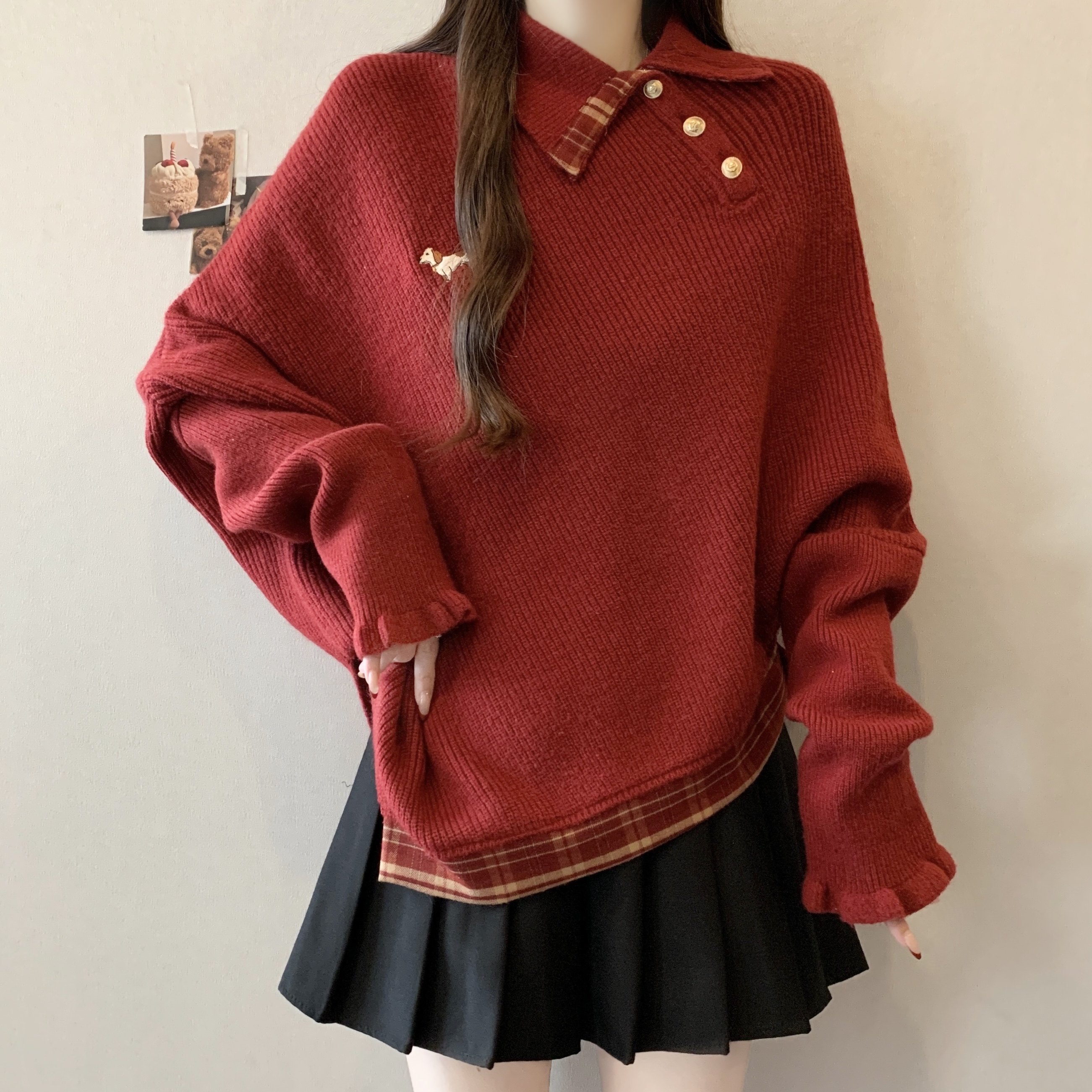 大码女装胖mm红色新年针织毛衣女2025秋冬新款不规则百搭长袖上衣,女装/女士精品,大码内搭,淘宝优惠券,粉丝福利购,淘宝优惠卷