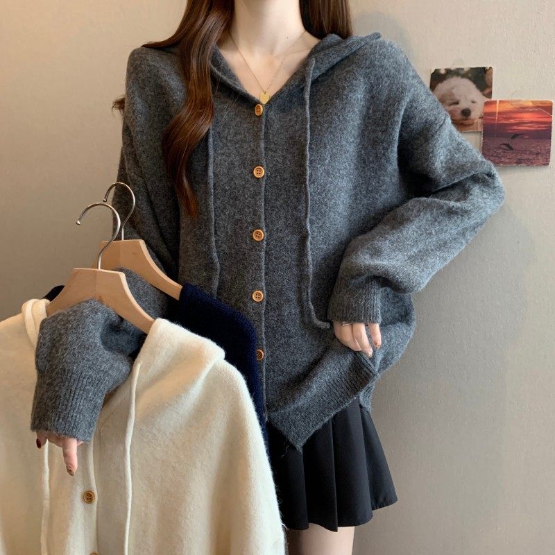 大码女装2025秋季新款时尚百搭连帽简约纯色落肩袖长袖开衫毛衣潮,女装/女士精品,大码内搭,淘宝优惠券,粉丝福利购,淘宝优惠卷