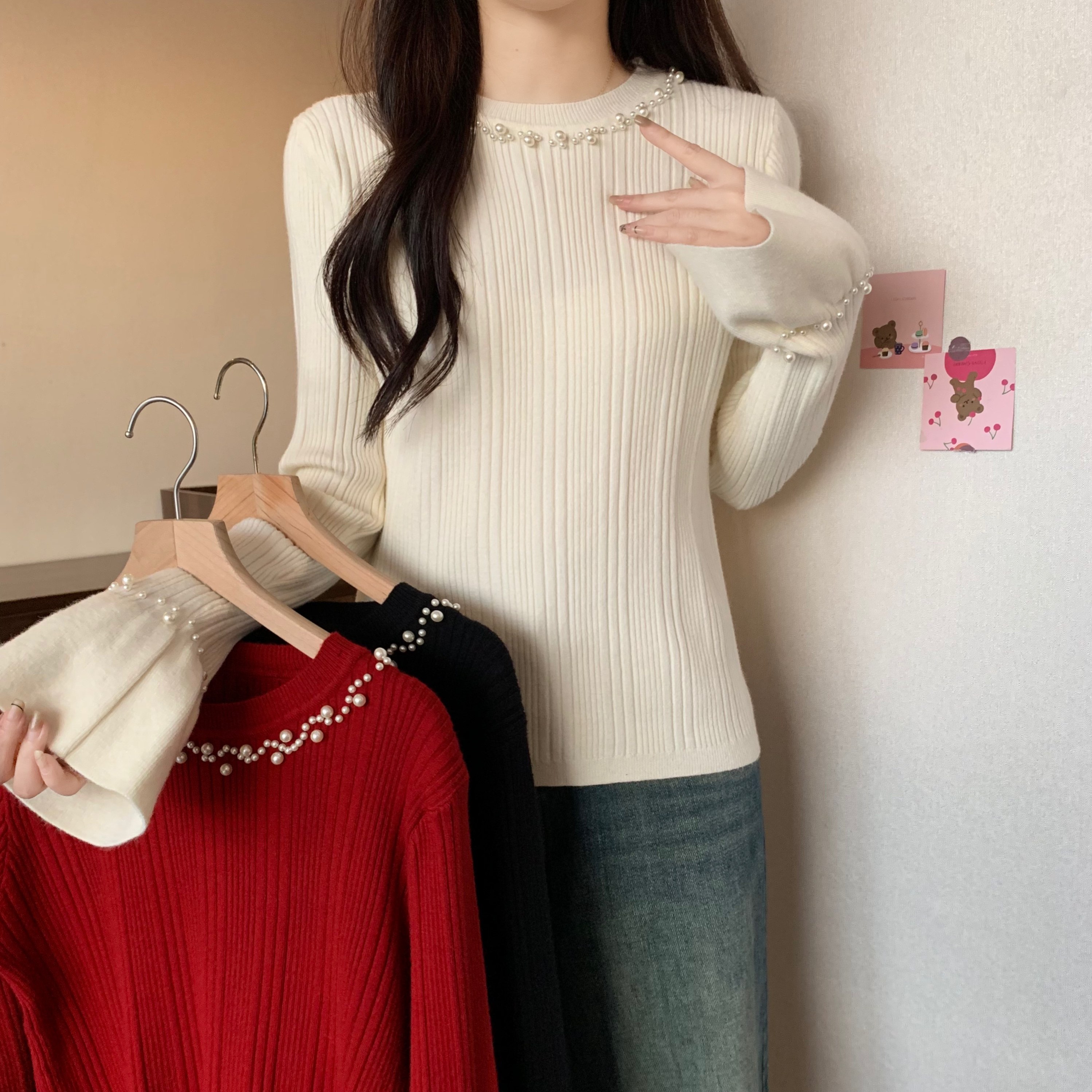 大码女装喇叭袖针织打底衫女秋冬新款胖MM重工钉珠毛衣百搭上衣潮,女装/女士精品,大码内搭,淘宝优惠券,粉丝福利购,淘宝优惠卷