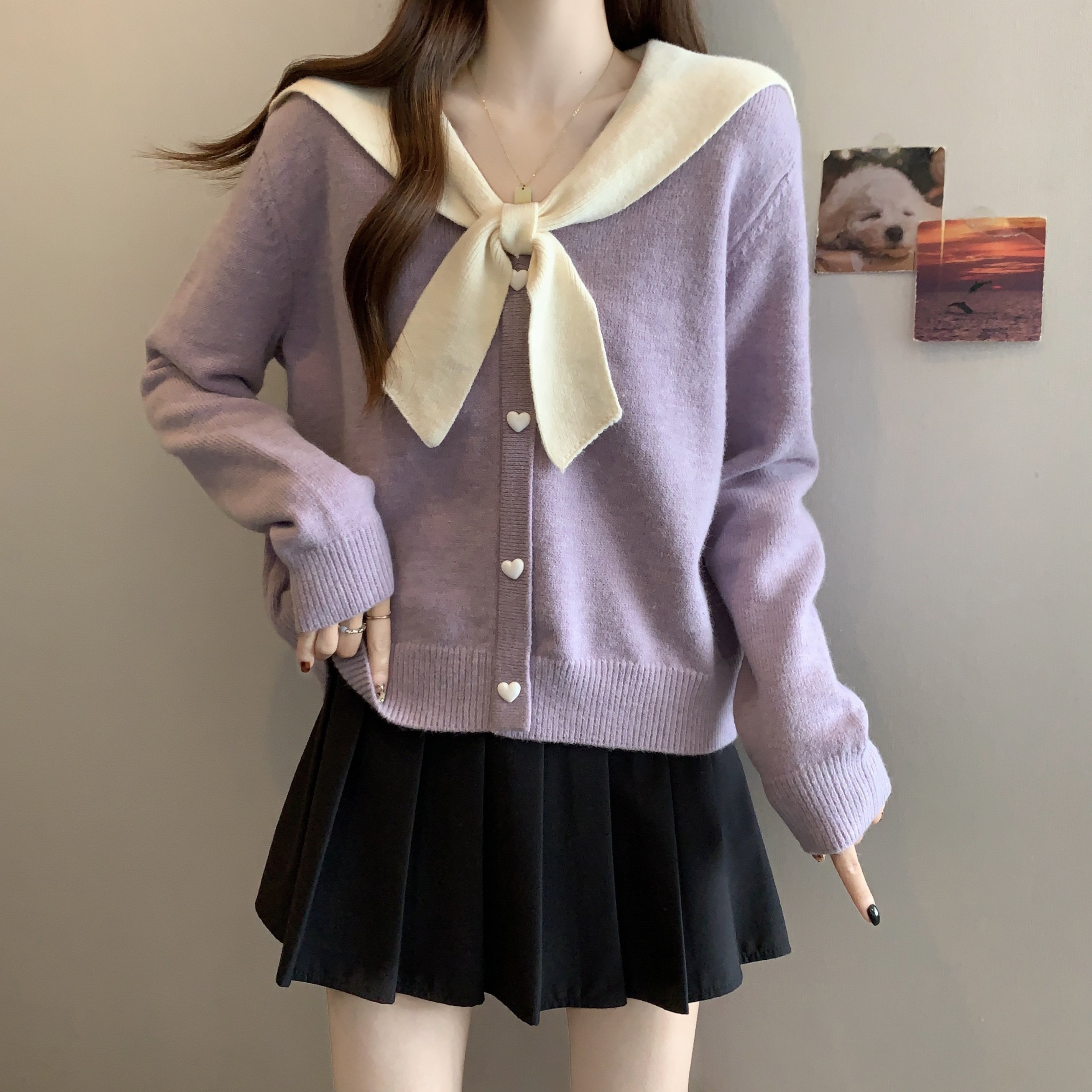 大码女装2025秋冬新款胖MM海军领毛衣蝴蝶结设计感针织衫长袖上衣,女装/女士精品,大码内搭,淘宝优惠券,粉丝福利购,淘宝优惠卷