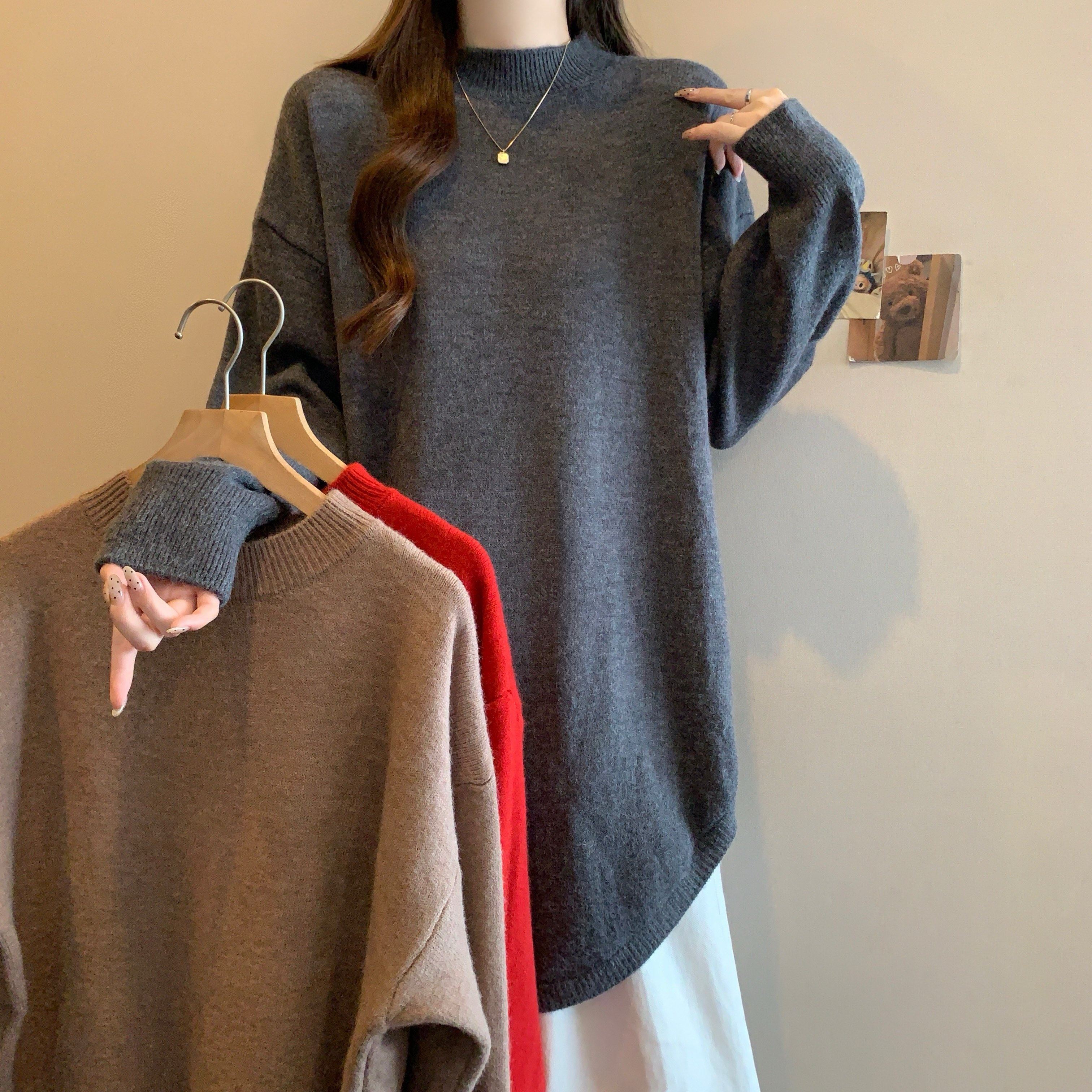 大码女装秋冬圆领长款绵羊绒毛衣女胖MM宽松加厚慵懒风打底衫上衣,女装/女士精品,大码内搭,淘宝优惠券,粉丝福利购,淘宝优惠卷