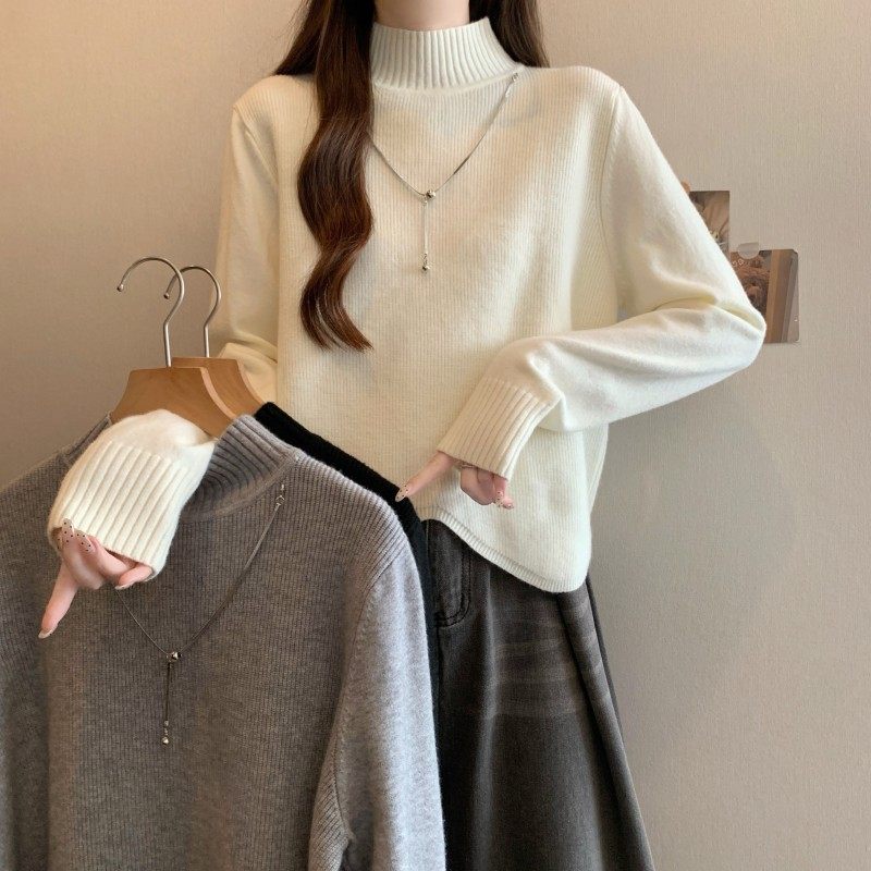 大码女装2025秋冬新款链条中领不对称波浪下摆正肩长袖套头毛衣潮,女装/女士精品,大码内搭,淘宝优惠券,粉丝福利购,淘宝优惠卷