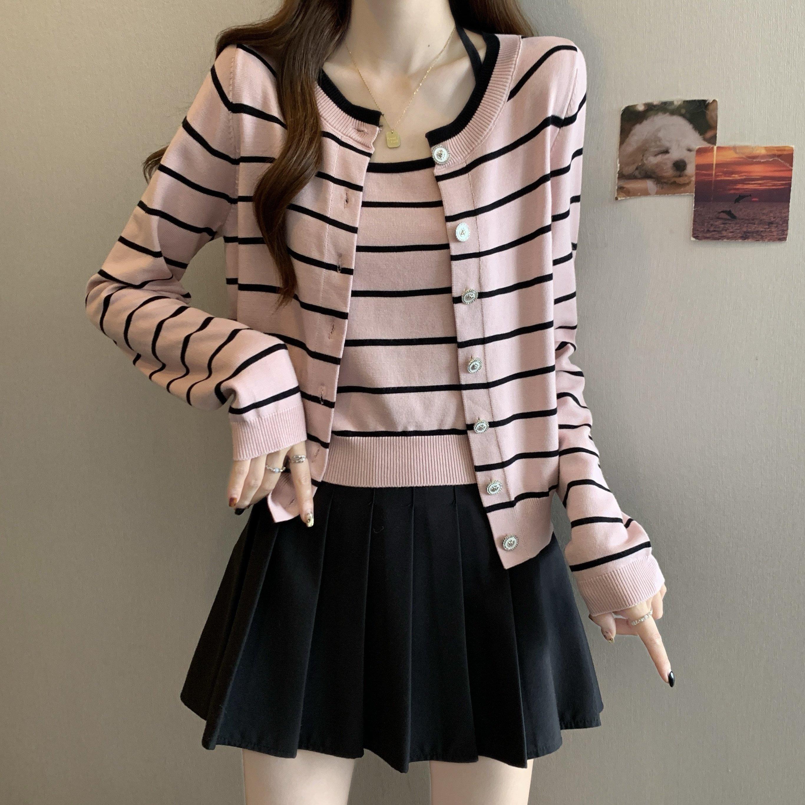 大码女装条纹针织开衫2025秋冬新款胖MM内搭吊带背心时尚两件套出,女装/女士精品,大码内搭,淘宝优惠券,粉丝福利购,淘宝优惠卷