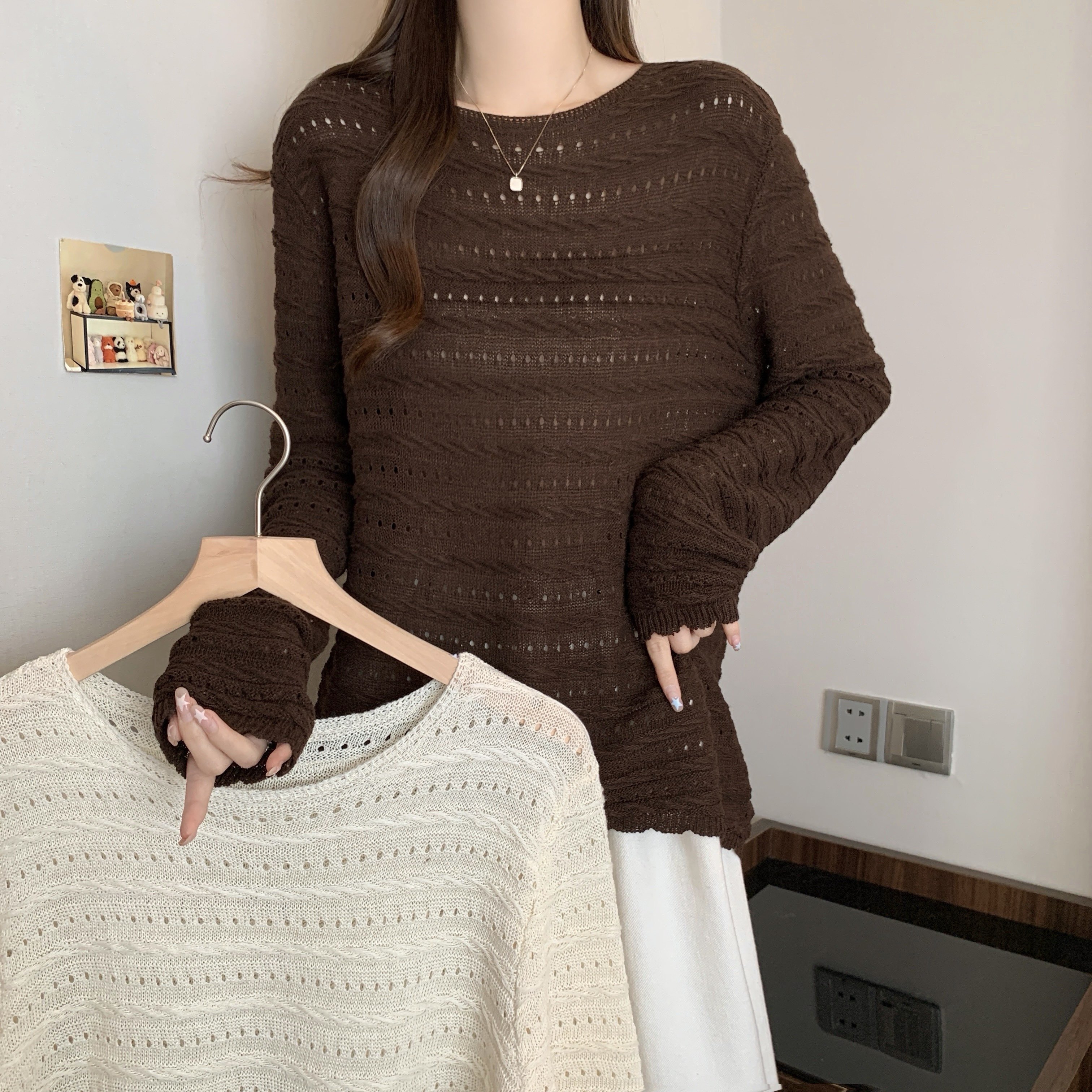 大码女装2025秋冬新款慵懒镂空长袖针织衫胖MM宽松内搭打底衫上衣,女装/女士精品,毛针织衫,淘宝优惠券,粉丝福利购,淘宝优惠卷