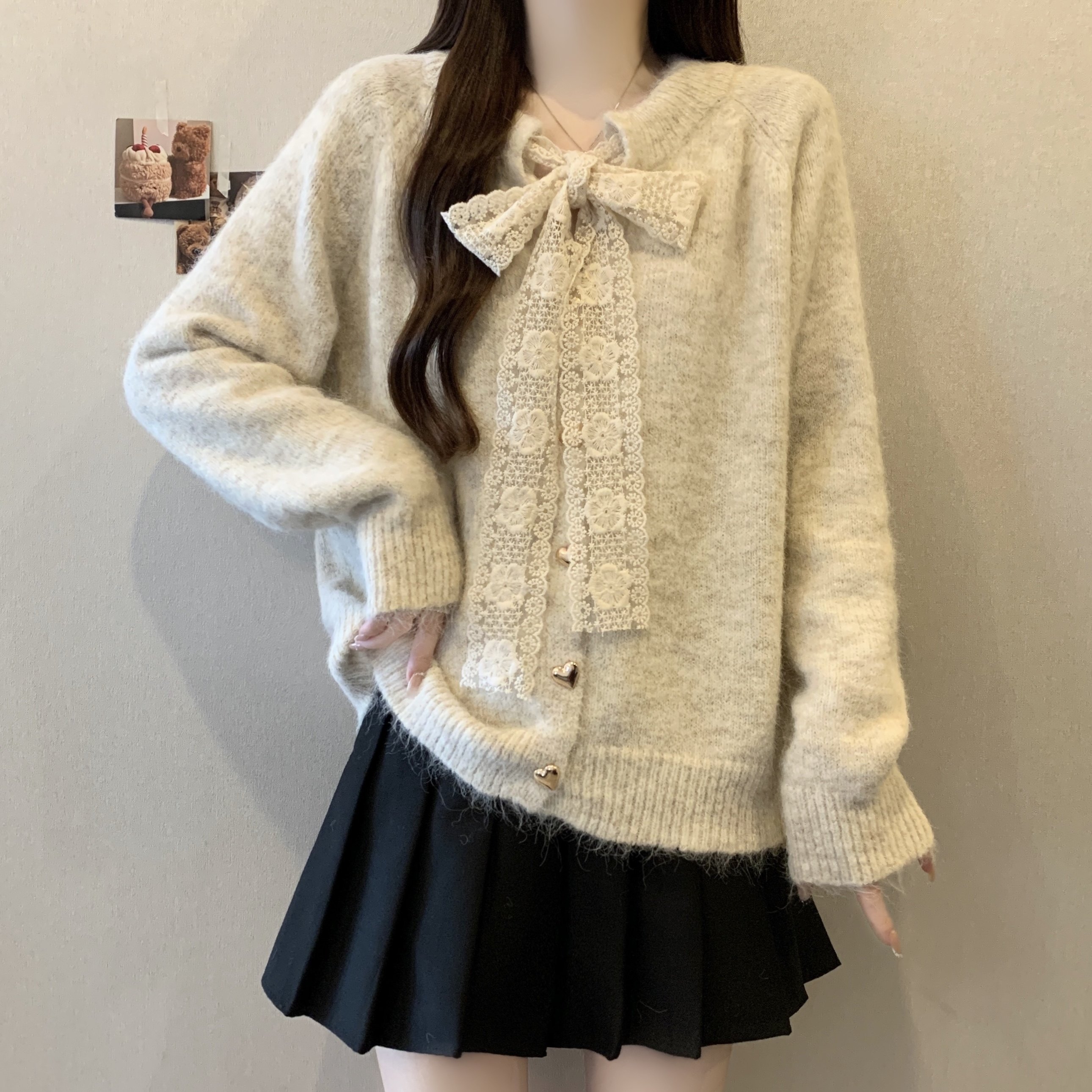 大码女装设计感蕾丝系带毛衣开衫2025秋冬新款胖MM慵懒风针织外套,女装/女士精品,大码内搭,淘宝优惠券,粉丝福利购,淘宝优惠卷
