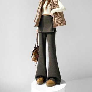 微喇裤 2025年秋冬新款 羊绒裤 高腰阔腿拖地裤 女 加绒休闲两件套裙裤
