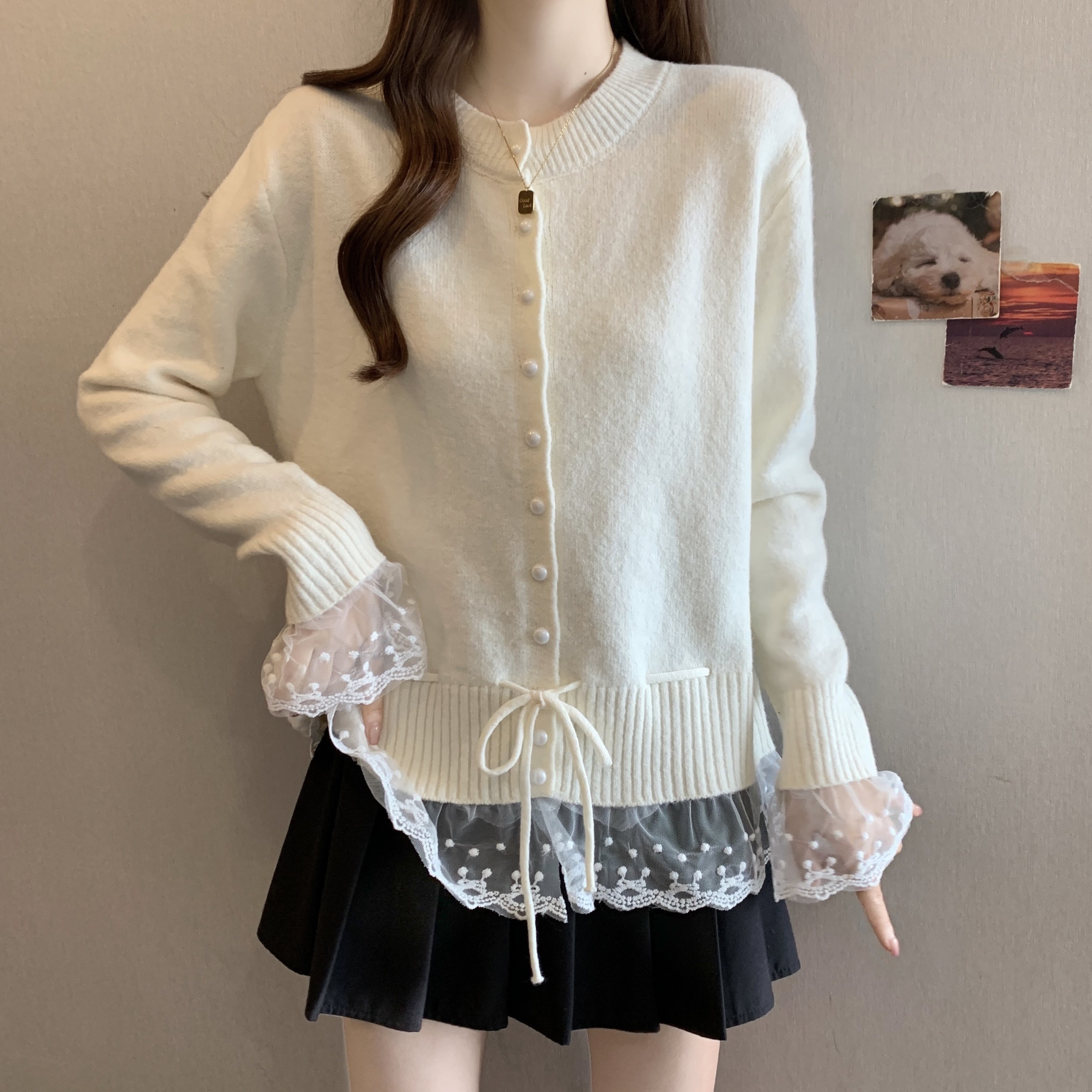 大码女装韩系蕾丝花边收腰系带毛衣秋冬新款胖MM宽松百搭圆领上衣,女装/女士精品,大码内搭,淘宝优惠券,粉丝福利购,淘宝优惠卷