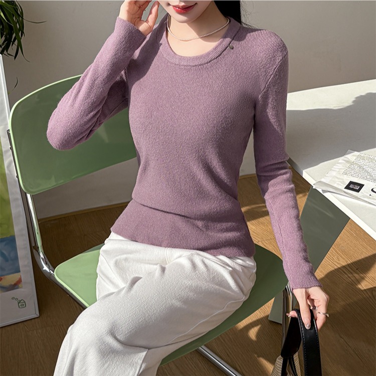 秋冬新款洋气U领打底衫女设计感加厚上衣低领长袖内搭针织衫毛衣