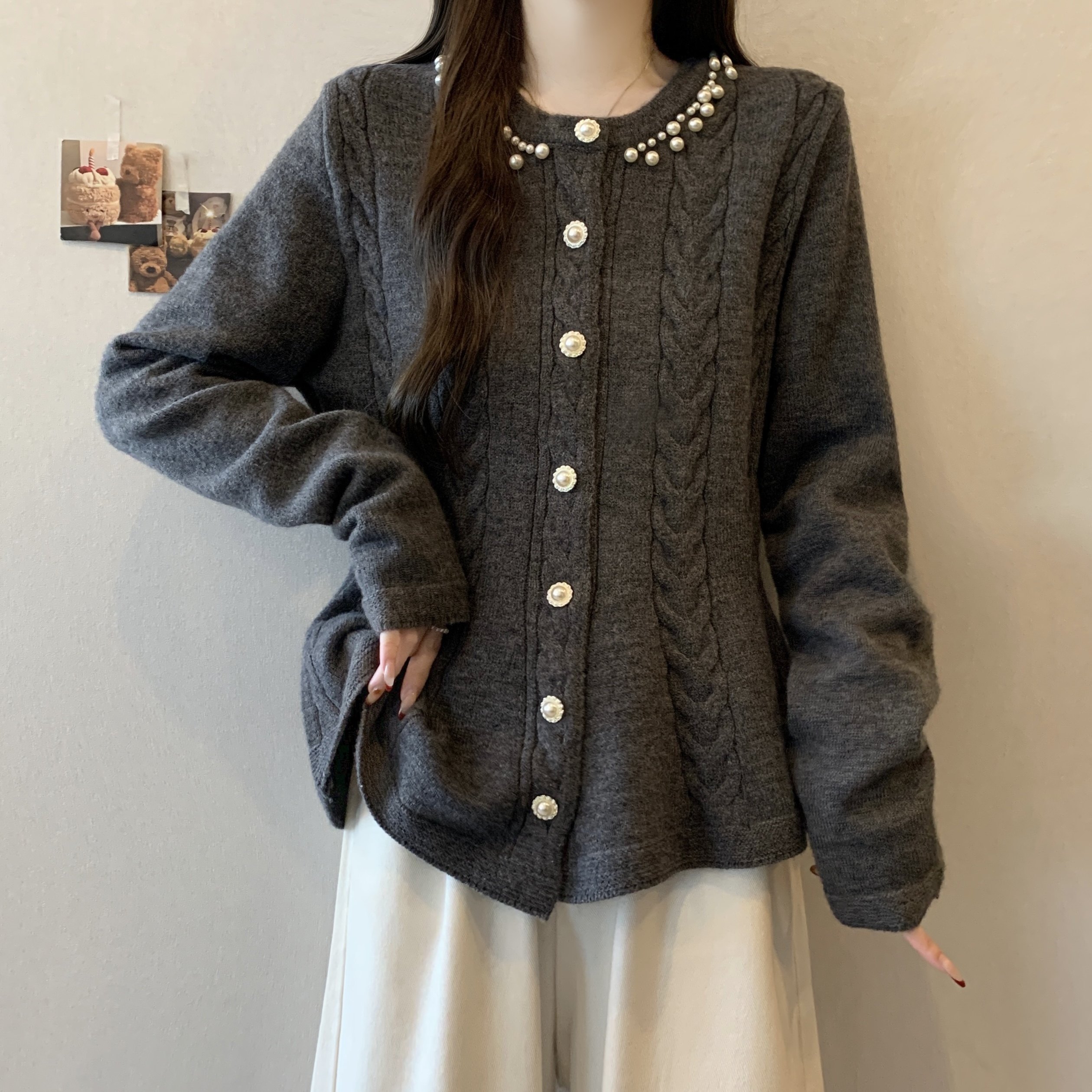 大码女装2025秋冬新款小香风毛衣开衫胖MM钉珠针织衫收腰长袖上衣,女装/女士精品,大码内搭,淘宝优惠券,粉丝福利购,淘宝优惠卷