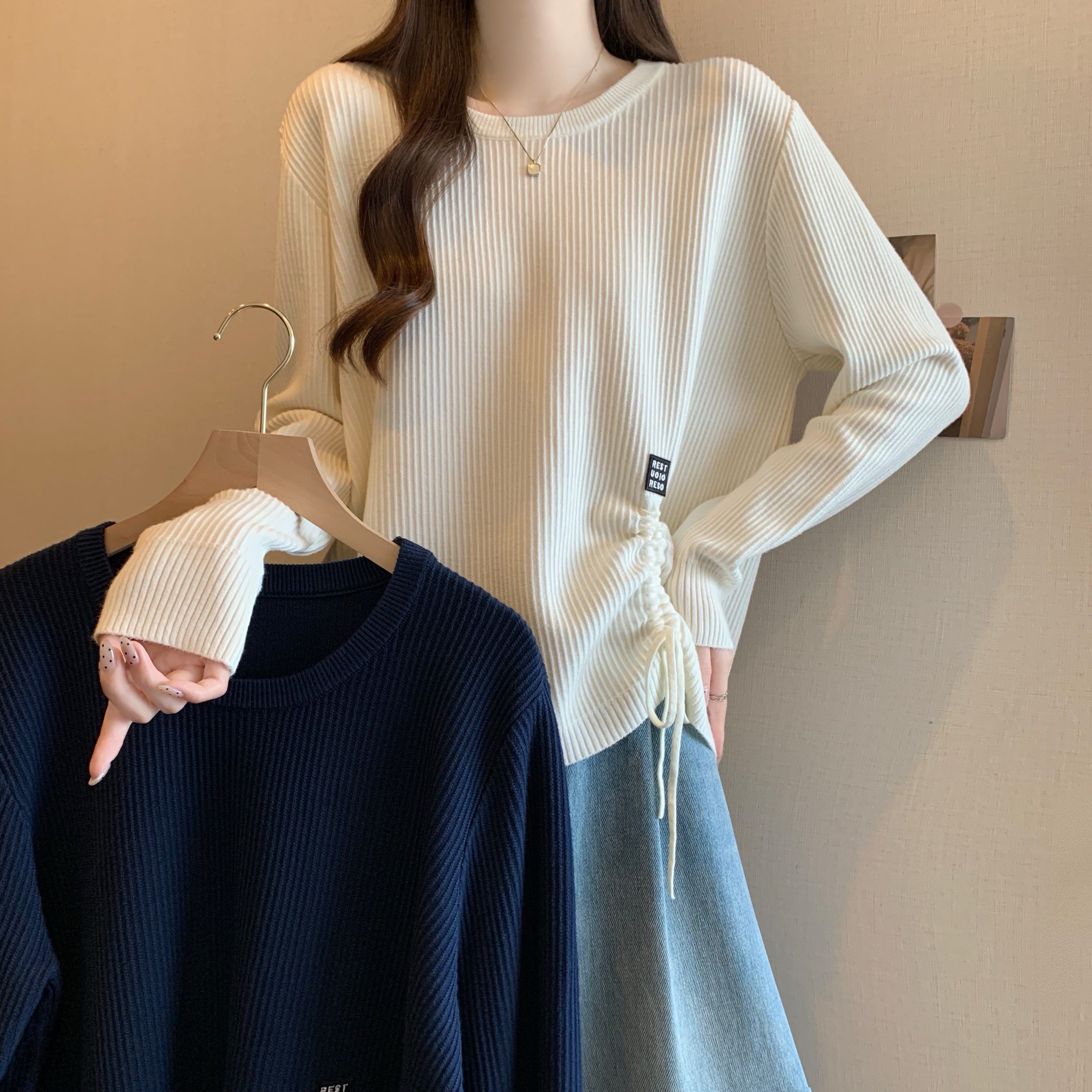 大码女装秋冬新款长袖抽绳内搭打底衫胖MM宽松百搭加厚百搭上衣潮,女装/女士精品,大码内搭,淘宝优惠券,粉丝福利购,淘宝优惠卷