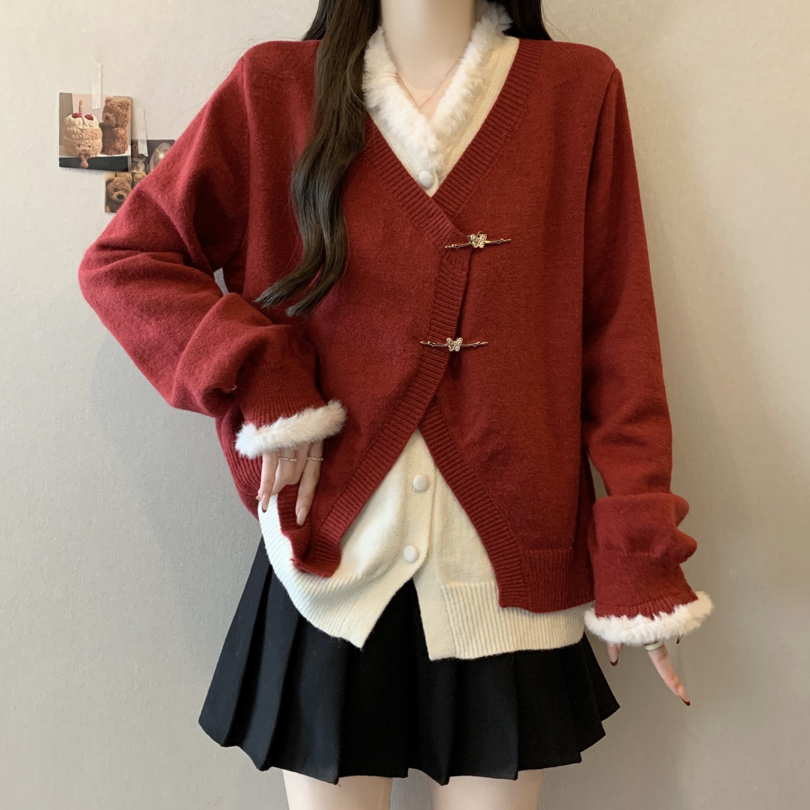 大码女装时尚设计感长袖假两件毛衣冬季新款胖mm新年红色百搭上衣,女装/女士精品,大码内搭,淘宝优惠券,粉丝福利购,淘宝优惠卷