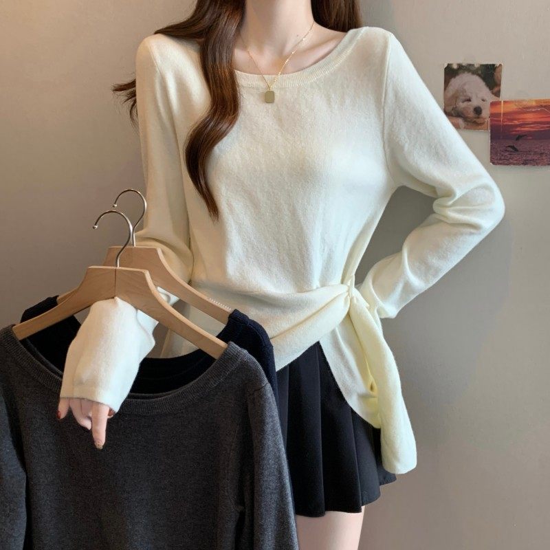 大码女装2025秋季新款时尚百搭圆领不规则下摆套头长袖上衣毛衣潮,女装/女士精品,大码内搭,淘宝优惠券,粉丝福利购,淘宝优惠卷