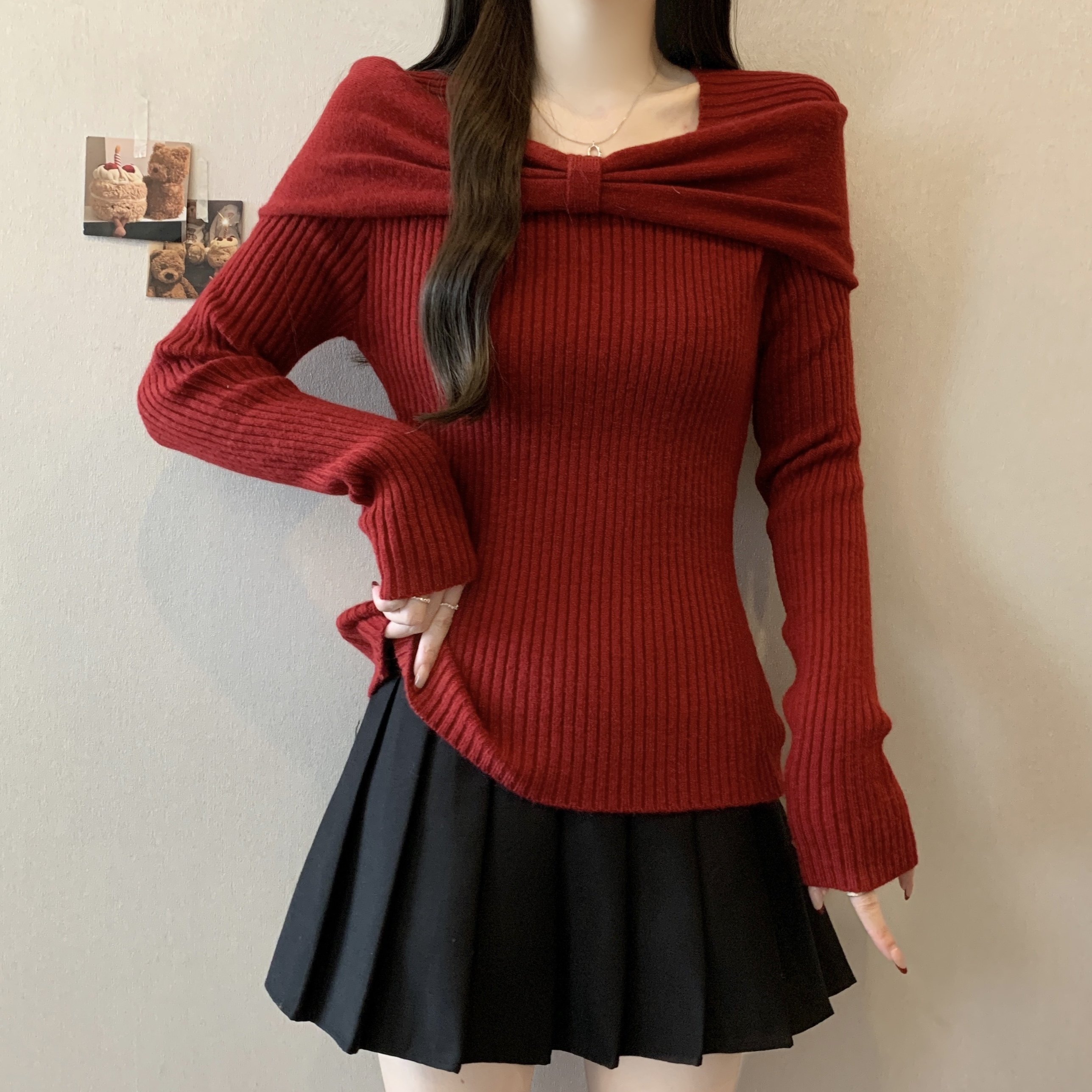 大码女装新年法式蝴蝶结红色毛衣针织衫秋冬新款设计感内搭上衣潮,女装/女士精品,大码内搭,淘宝优惠券,粉丝福利购,淘宝优惠卷