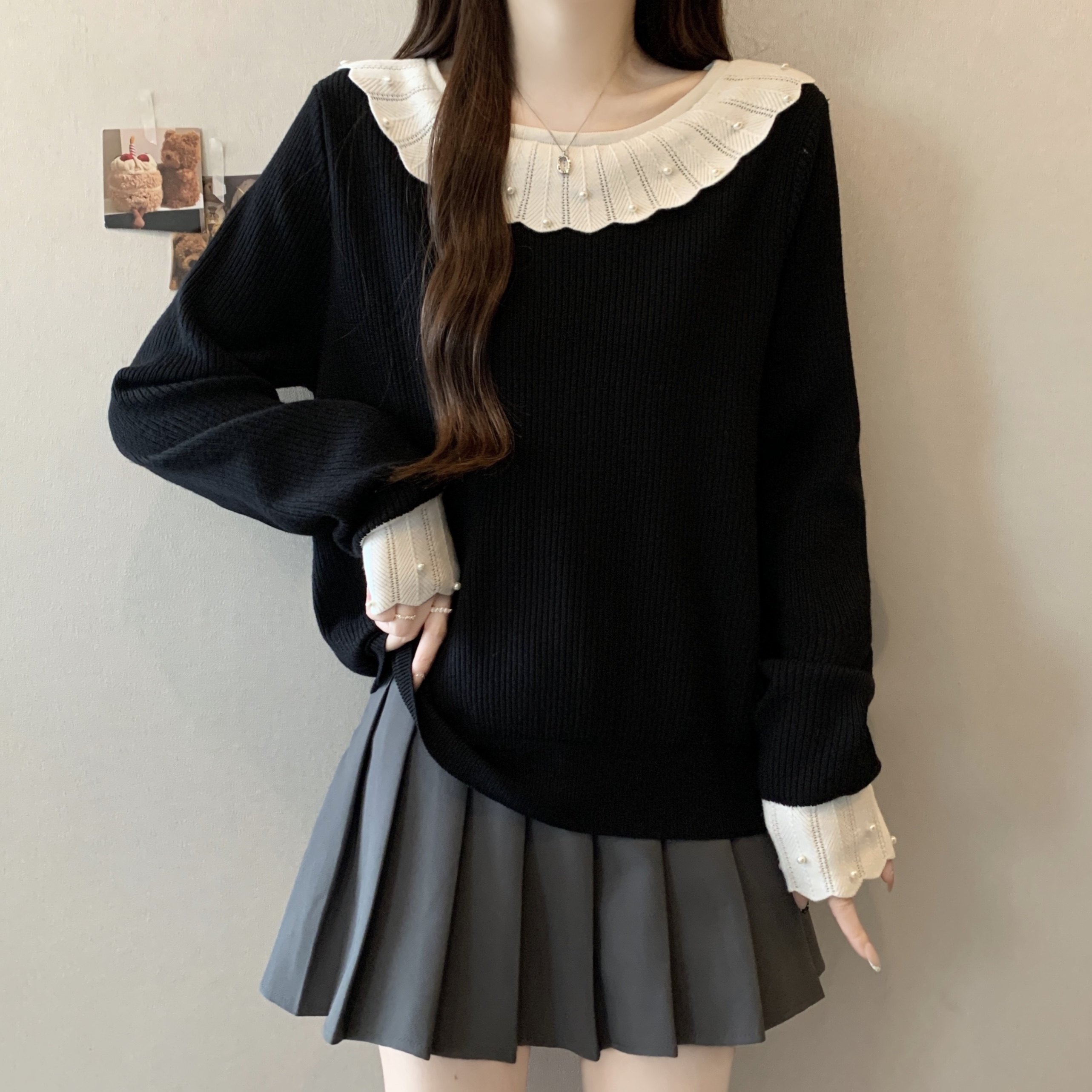 大码女装钩花钉珠圆领针织衫2025秋冬新款胖MM时尚百搭毛衣上衣潮,女装/女士精品,大码内搭,淘宝优惠券,粉丝福利购,淘宝优惠卷