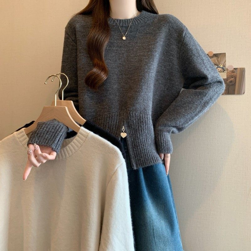 大码女装2025秋季新款胖MM圆领设计感拉链下摆正肩长袖套头毛衣潮,女装/女士精品,大码内搭,淘宝优惠券,粉丝福利购,淘宝优惠卷