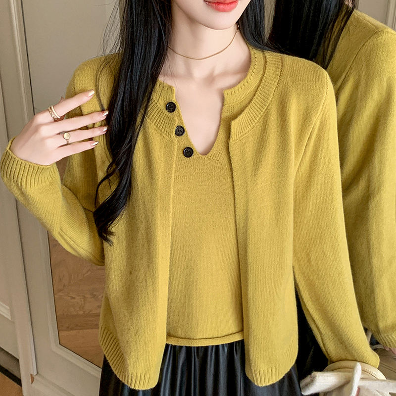 设计感毛衣半开领套头假两件针织开衫女2025秋冬新款气质长袖上衣