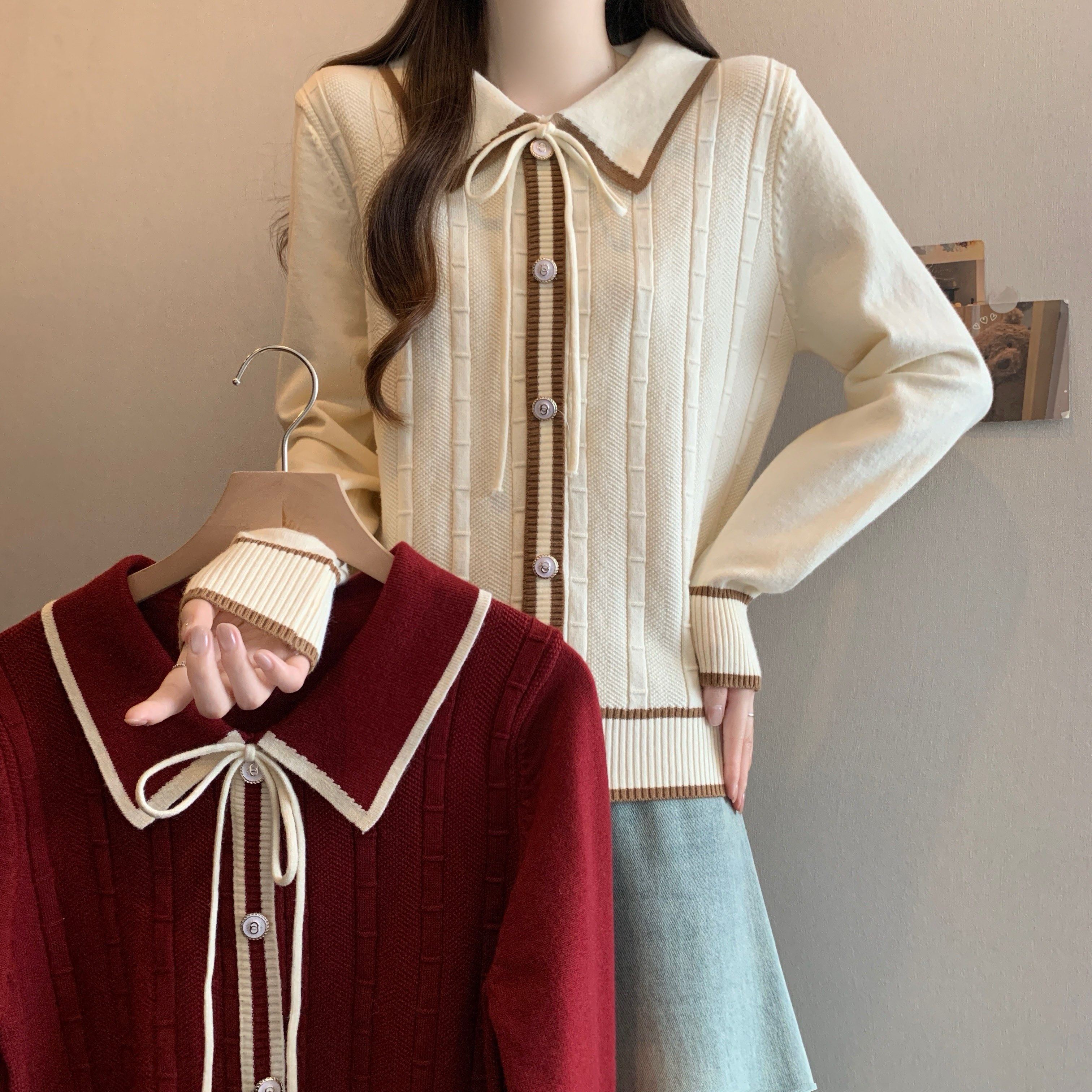 大码女装2025秋冬新款娃娃领毛衣外套胖MM针织衫小香风长袖上衣潮,女装/女士精品,大码内搭,淘宝优惠券,粉丝福利购,淘宝优惠卷