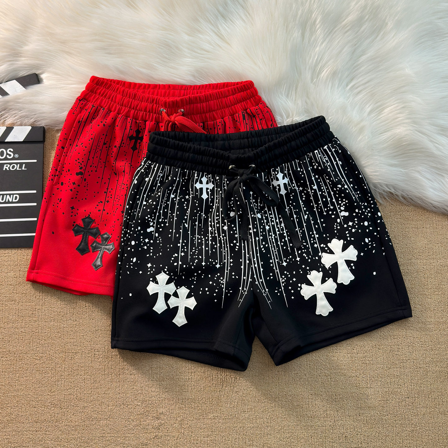 美式复古轻奢皮革十字架潮品休闲短裤设计感四分篮球宽松夏季中裤,男装,短裤,淘宝优惠券,粉丝福利购,淘宝优惠卷