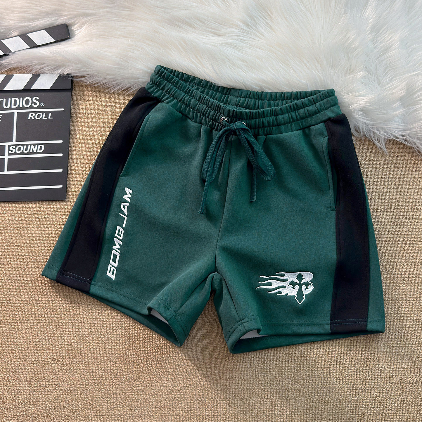 欧美轻奢刺绣十字母设计感街头拼接短裤夏季男女沙滩休闲四分裤子,男装,短裤,淘宝优惠券,粉丝福利购,淘宝优惠卷