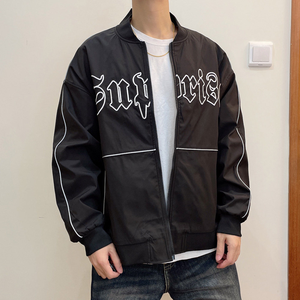 秋季刺绣字母外套男潮牌高街美式复古飞行员夹克情侣春装开衫风衣