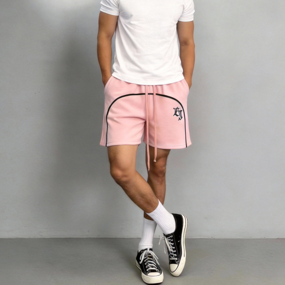欧美休闲潮流拼接质感刺绣字母休闲短裤男篮球运动训练健身四分裤,男装,短裤,淘宝优惠券,粉丝福利购,淘宝优惠卷
