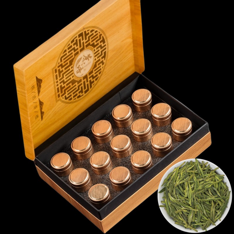 茶叶礼盒装节日送礼龙井绿茶明前豆香茶叶罐装高档木纹礼盒礼品茶
