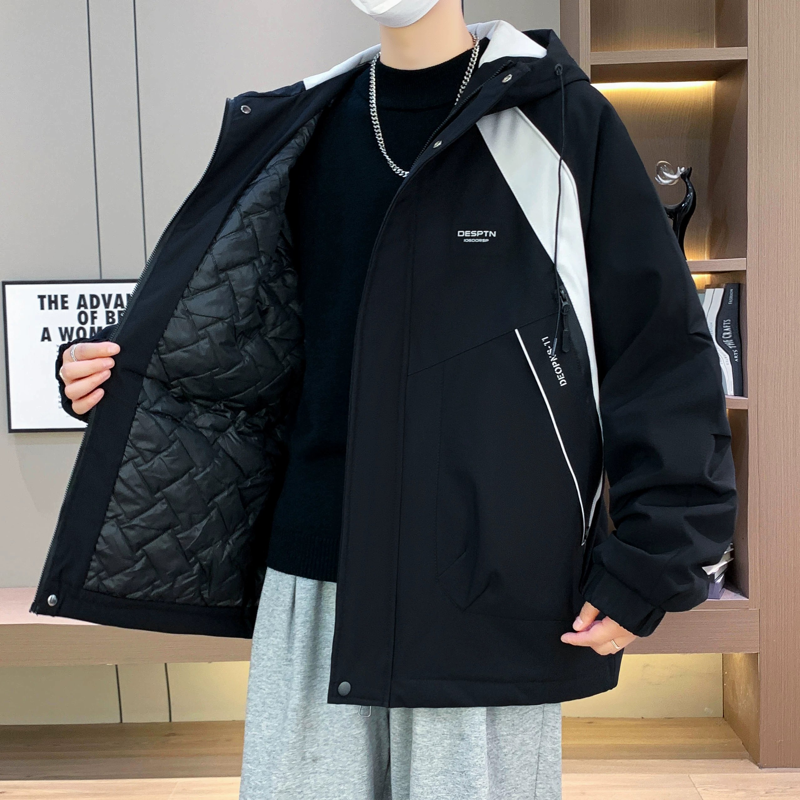 青少年外套男冬季夹棉冲锋衣新款初中学生男孩冬装大童加厚二棉服