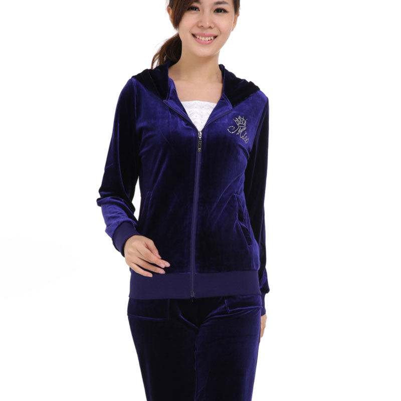 运动服套装女春秋金丝绒时尚韩版修身妈妈装开衫拉链中老年健身服