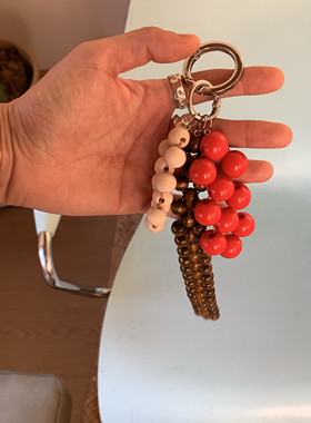 【ACC】OuchTV拼色时髦复古木制手工包包挂件钥匙链裤链项链
