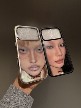 ouchtv小众时髦y2k少女风银边黑发pc全包手机壳17promax非磁吸