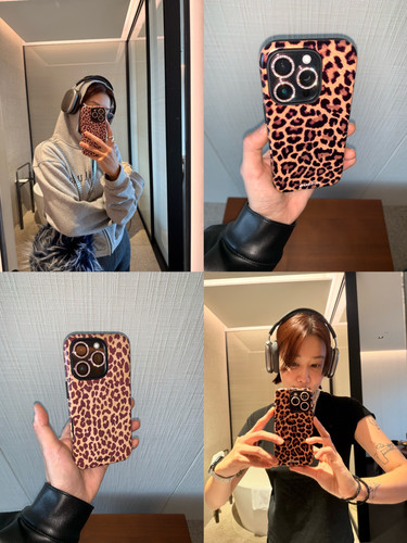 ouchtv原创美式复古newyork高级配色豹纹韩国进口磁吸二合一菲林适用于iphone17promax