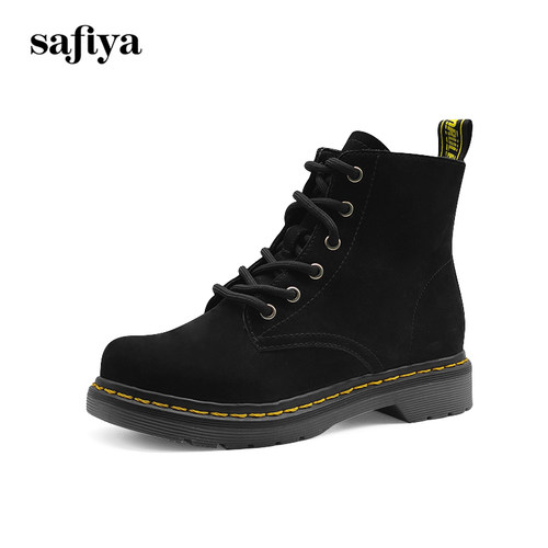 索菲娅牛反绒厚底系带马丁靴女