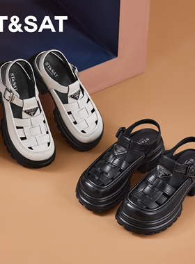 St&Sat/星期六夏季增高厚底猪笼鞋透气包头罗马凉鞋女SS32115C82