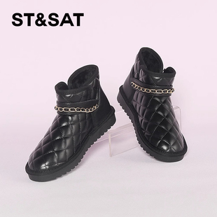 St&Sat 保暖绒里雪地靴金属扣厚底短靴女SS1411A047 星期六冬季