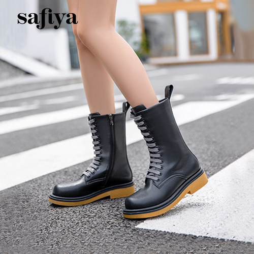 索菲娅撞色厚底户外中筒马丁靴