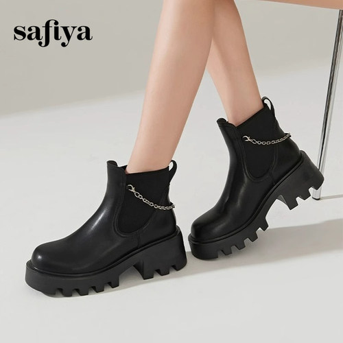 索菲亚金属链条厚底加绒保暖短靴