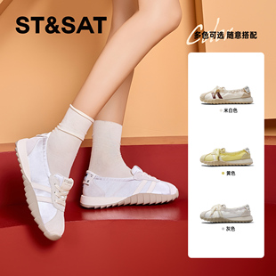 圆头系带低跟单鞋 芭蕾德训鞋 女SSC3111C1V 星期六春秋新款 St&Sat