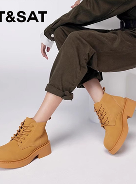 St&Sat/星期六秋冬圆头前系带马丁靴厚底户外大黄靴女SS34116394