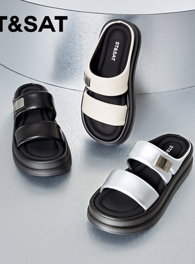 St&Sat/星期六夏季一字型露趾厚底外穿沙滩凉拖鞋女SSC111506I