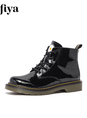 Safiya/索菲娅秋冬牛漆皮低跟马丁靴圆头前系带短靴女SF04116016