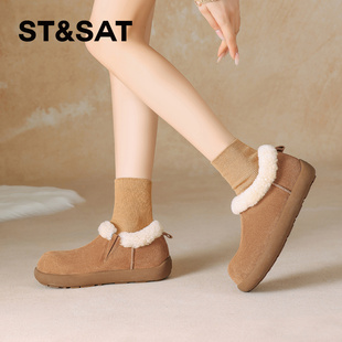 加绒保暖雪地靴女SSD411DW8G 圆头厚底勃肯鞋 St&Sat 星期六冬季