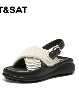 St&Sat/星期六夏季新款厚底增高一字带外穿休闲凉鞋女SSC2115C81