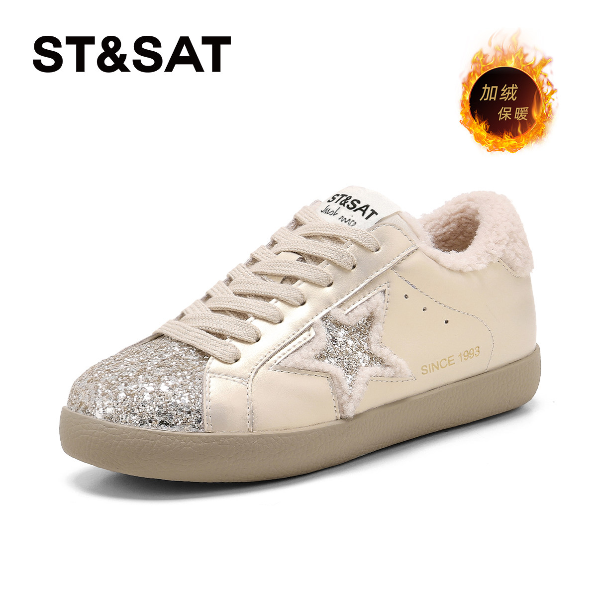 St&Sat/星期六冬季保暖绒里休闲板鞋厚底系带运动鞋女SSD411DW82