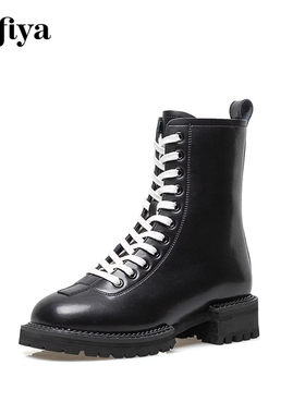 Safiya/索菲娅秋冬加绒保暖马丁靴侧拉链粗高跟短靴女SF04118332